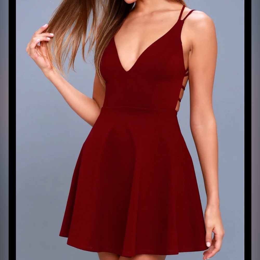 Believe in love win red backless skater dress size small